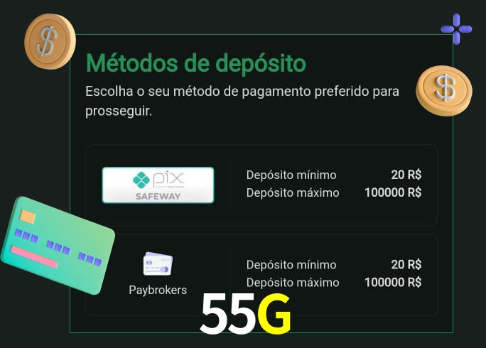 O cassino 55G oferece uma grande variedade de métodos de pagamento